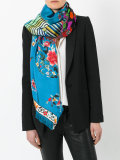 stripe and floral fringed scarf