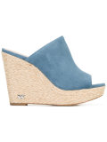 denim wedge mules