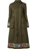 faux fur hooded embroidered coat