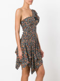 one shoulder foliage print dress