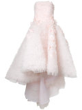 strapless hi-low ball gown 