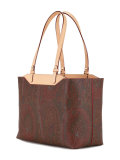 boxy, paisley print tote bag with tan handles