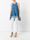 pleated trim denim top 