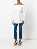 off-shoulder button down knit top