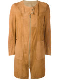 patchwork coat with zip and press stud fastening