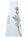 flower embroidered striped midi dress