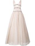embroidered v-neck layered gown