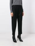 pinstriped pleated tapered trousers