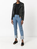 embroidered patch straight jeans