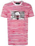 glitched face print striped T-shirt