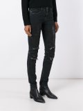 skinny fit zip detail shiny jeans