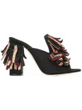 raffia fringe heel mule