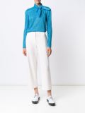 metallic tie collar blouse
