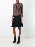 damask print pleated back blouse