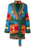 multi figures frayed trim coat