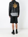 'leaf' embroidery biker jacket