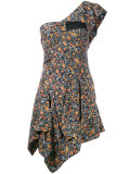 one shoulder foliage print dress