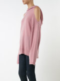 open-shoulder distressed hem hoodie