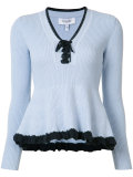 ruffled lace-up V-neck top