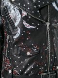 feather print biker jacket