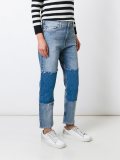 patchwork frayed jeans