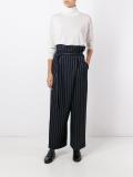 belted loose-fit striped trousers