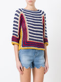 striped, half length sleeve knit top 