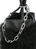 feather trim chain tote 