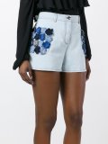 flower appliqué denim shorts