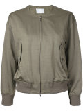 collarless bomber jacket