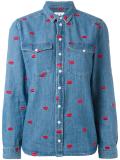 'lips' embroidered denim shirt