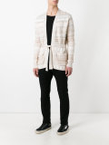 multi-pattern belted cardigan