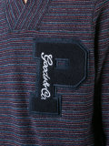 striped V-neck sweatshirt