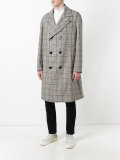 checked double-breasted coat
