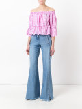 checked off shoulder blouse
