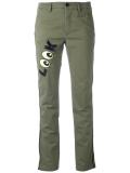 'look' patch slim-fit trousers