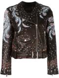 feather print biker jacket