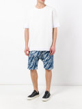printed denim shorts