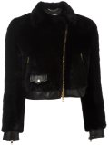 cropped faux fur biker jacket