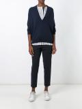 layered striped V-neck pullover