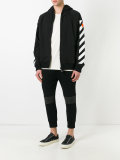 striped sleeves zipped hoodie