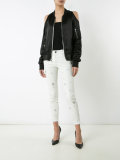 open shoulder bomber jacket