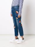 patch detail cropped jeans