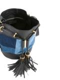 denim patchwork bucket shoulder bag 
