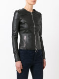 collarless zipped jacket