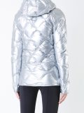 metallic hooded puffer jacket