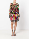 lace-trim floral tie-waist dress