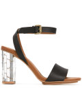 metallic heel sandals