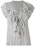 striped ruffle neck blouse 