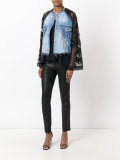 lace-sleeve denim jacket